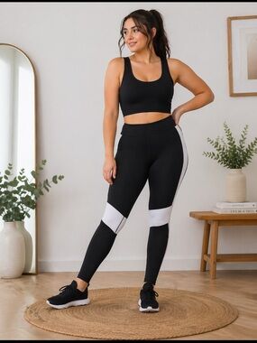 Good American Color Block High Rise Leggings Black White 3XL